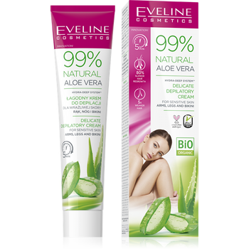 Eveline 99% Natural Aloe Vera Gentle Hair Removal Cream for Sensitive Leg Arms and Bikini Skin 125ml