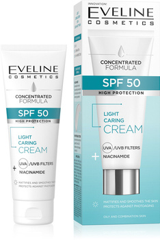 Eveline Skoncentrowana Formuła Lekki Krem Pielęgnujący z SPF50 Wysoka Ochrona dla Skóry Tłustej i Mieszanej 30ml