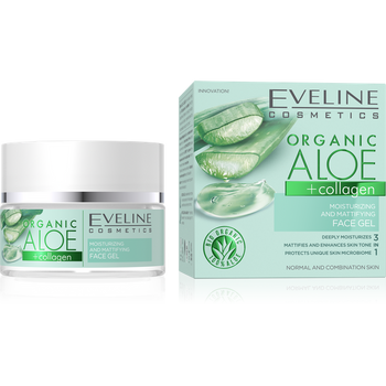 Eveline Organic Aloe + Collagen Wegański Nawilżający Żel dla Skóry Normalnej i Mieszanej 50ml